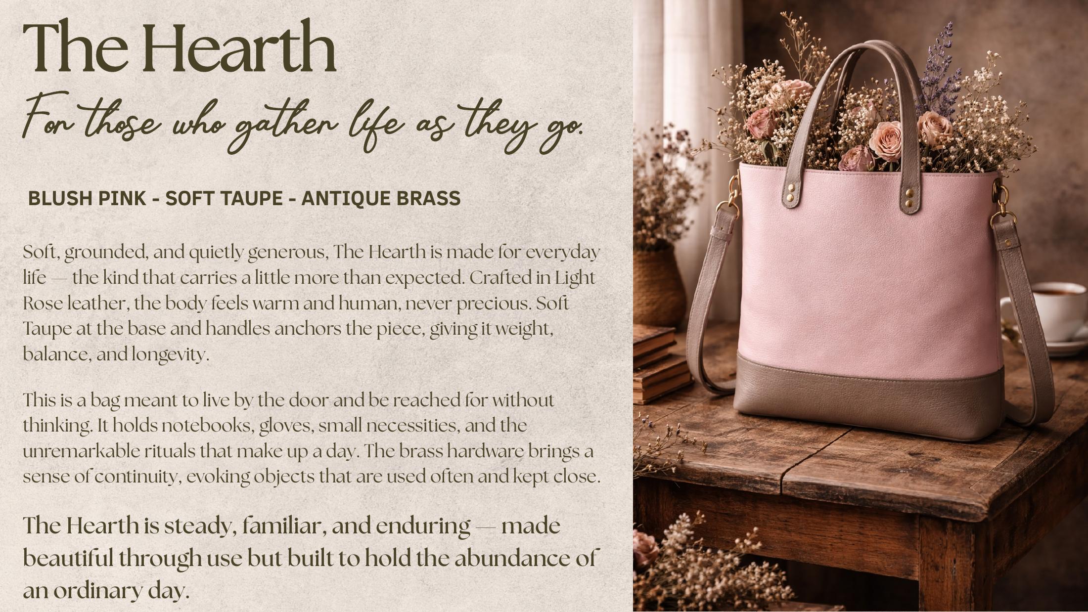 The Hearth — soft everyday bag in blush pink